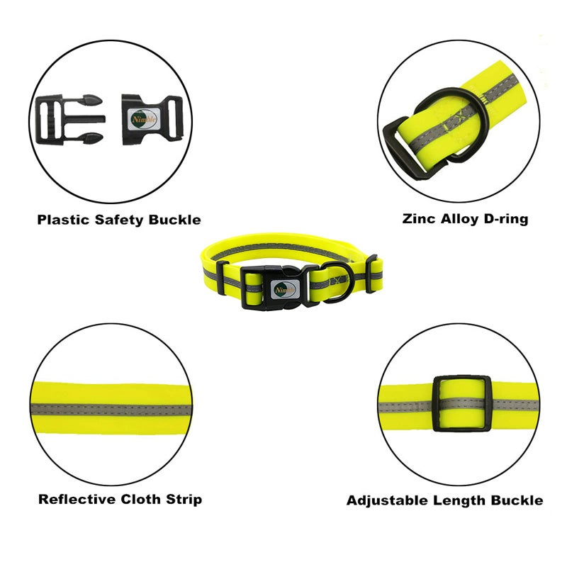NIMBLE Dog Collar Waterproof Pet Collars Anti-Odor Durable Adjustable PVC & Polyester Soft with Reflective Cloth Stripe Basic Dog Collars S/M/L Sizes (Large (15.35â€-24.8â€inches), Fluorescent Yellow) - Image 4